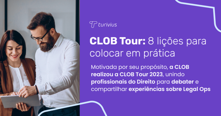 "CLOB Tour: 8 lições para colocar em prática" CLOB Tour: 8 lições para colocar em prática Motivada por seu propósito, a CLOB realizou a CLOB Tour 2023, unindo profissionais do Direito para debater e compartilhar experiências sobre Legal Ops